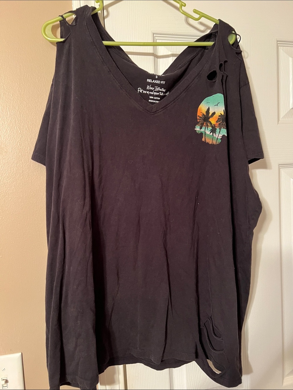 torrid Black V-Neck Relaxed Fit Tee with Printed Care Text